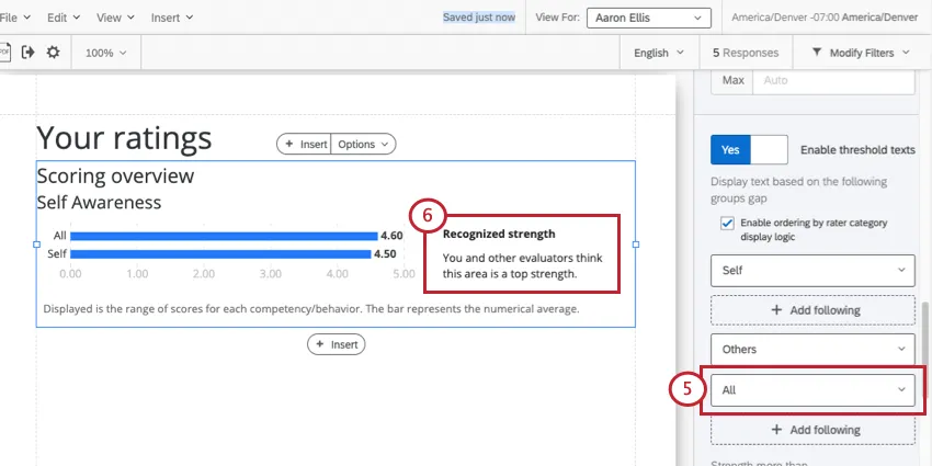 Dropdown „Konfigurieren“ in „Alle“ – Nachricht ändert sich von „Keine Daten“ in „Erkannte Stärke“ in der Tabelle