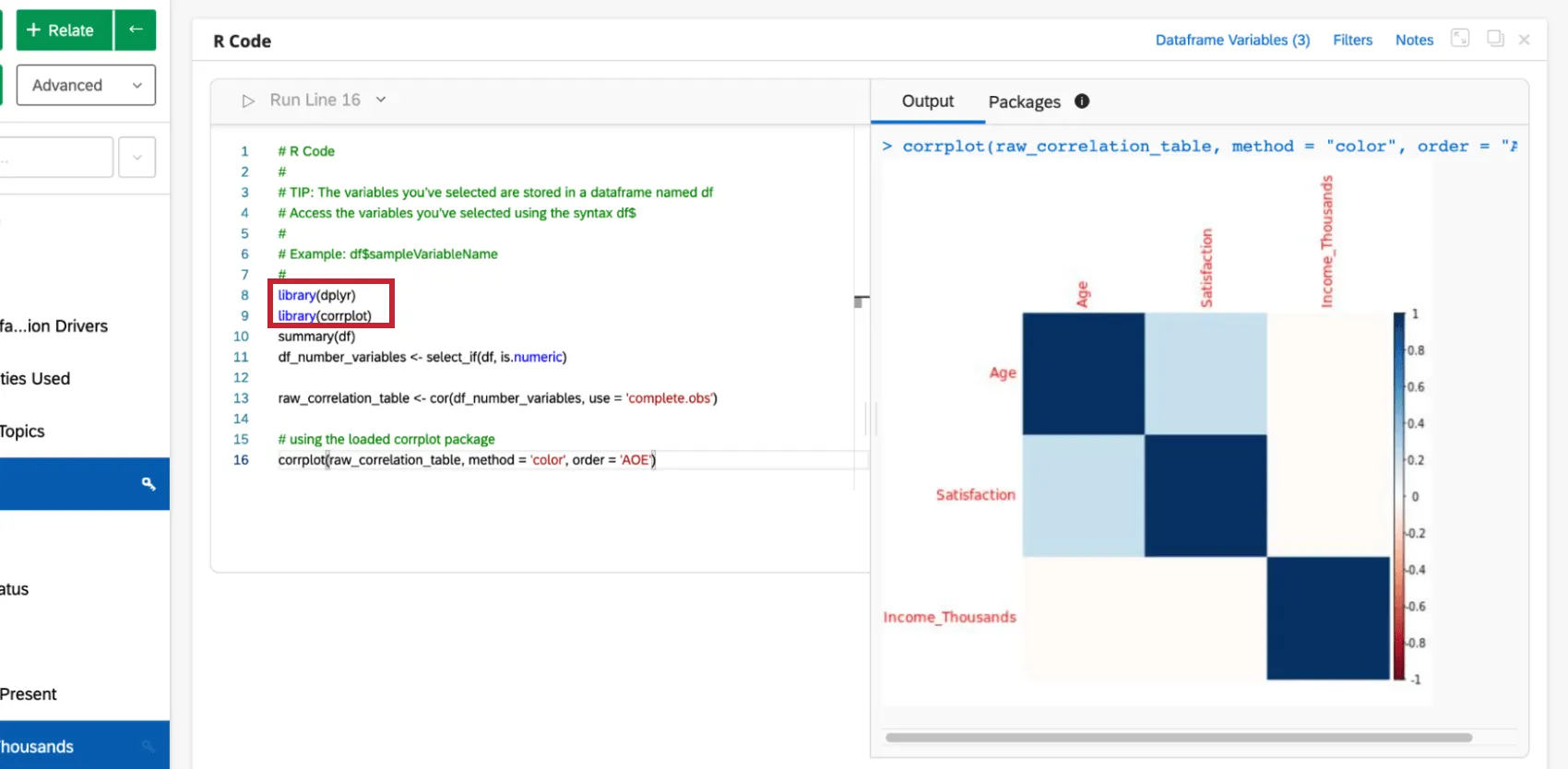Immagine della scheda di codice r che ha funzioni di libreria eseguite al suo interno