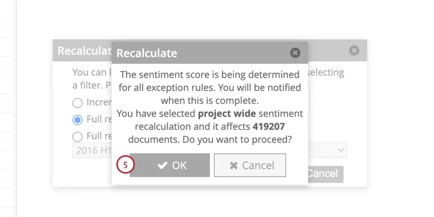 clicking ok to begin the recalculation