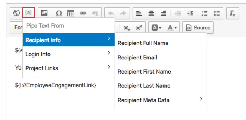 Option Empfänger:in im Dropdown-Menü Dynamischer Text