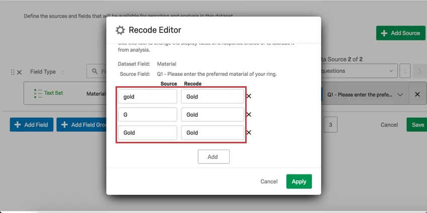 Recodeエディタでの回答の標準化