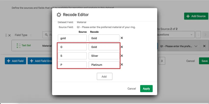 埋め込みデータフィールドの名前をRecode Editorで変更する