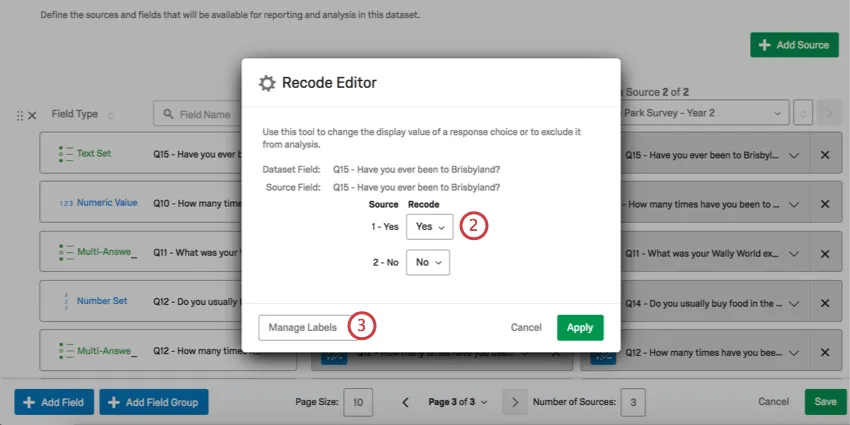 Fenster Umcodierungs-Editor mit Dropdowns und Schaltfläche Labels verwalten unten links
