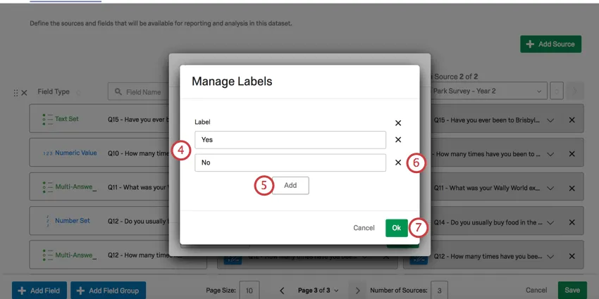 Manage Labels window