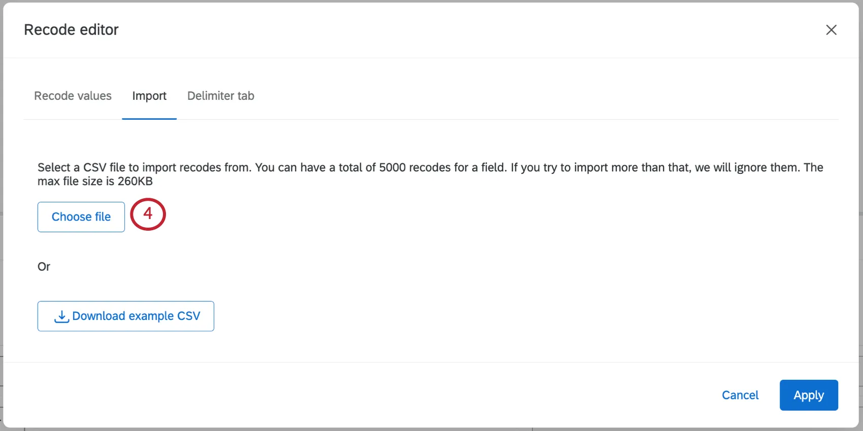 import tab of recode editor