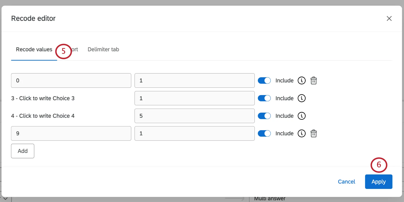 reviewing recode values that appear in the window