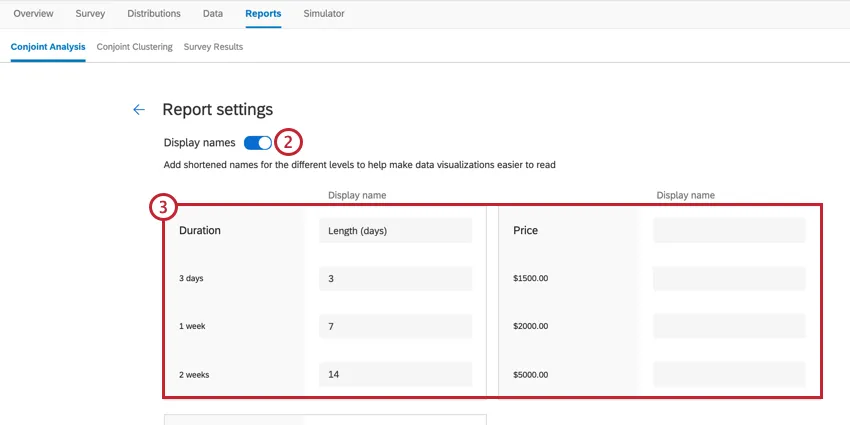 the report settings tab of a conjoint report