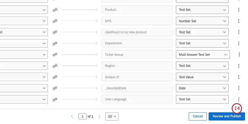 bottom of field editor has review and publish button