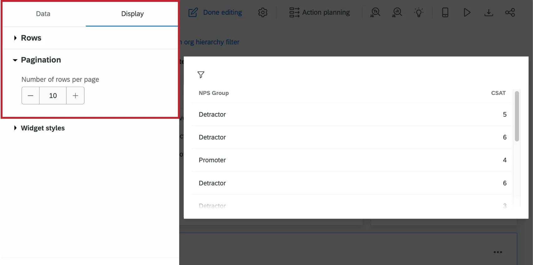Record table widget display options