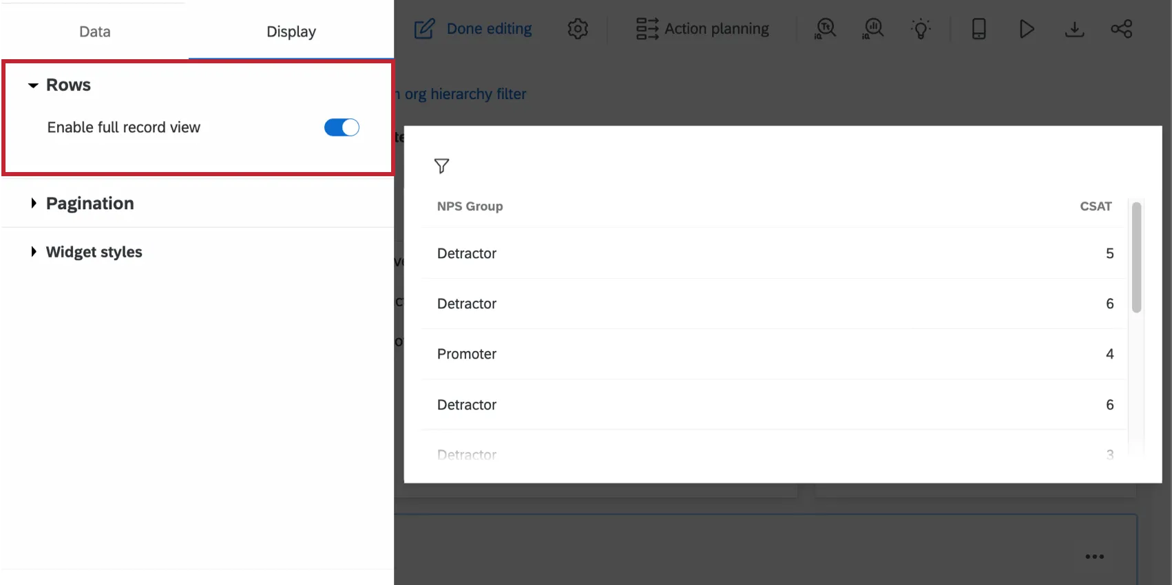 Ativa a visualização completa do registro para o widget