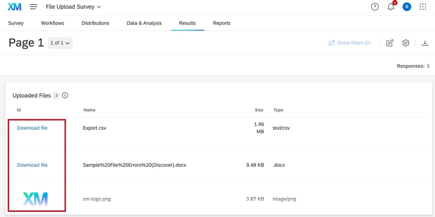 visualização de arquivos carregados em um widget de tabela de registros em um dashboard resultados