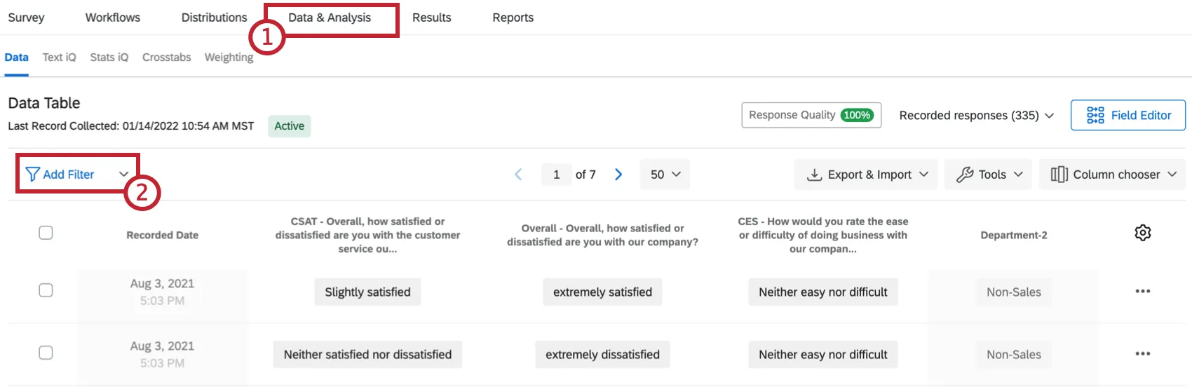 Option "Filter hinzufügen" in der oberen linken Ecke des Tabs "Daten & Analyse"