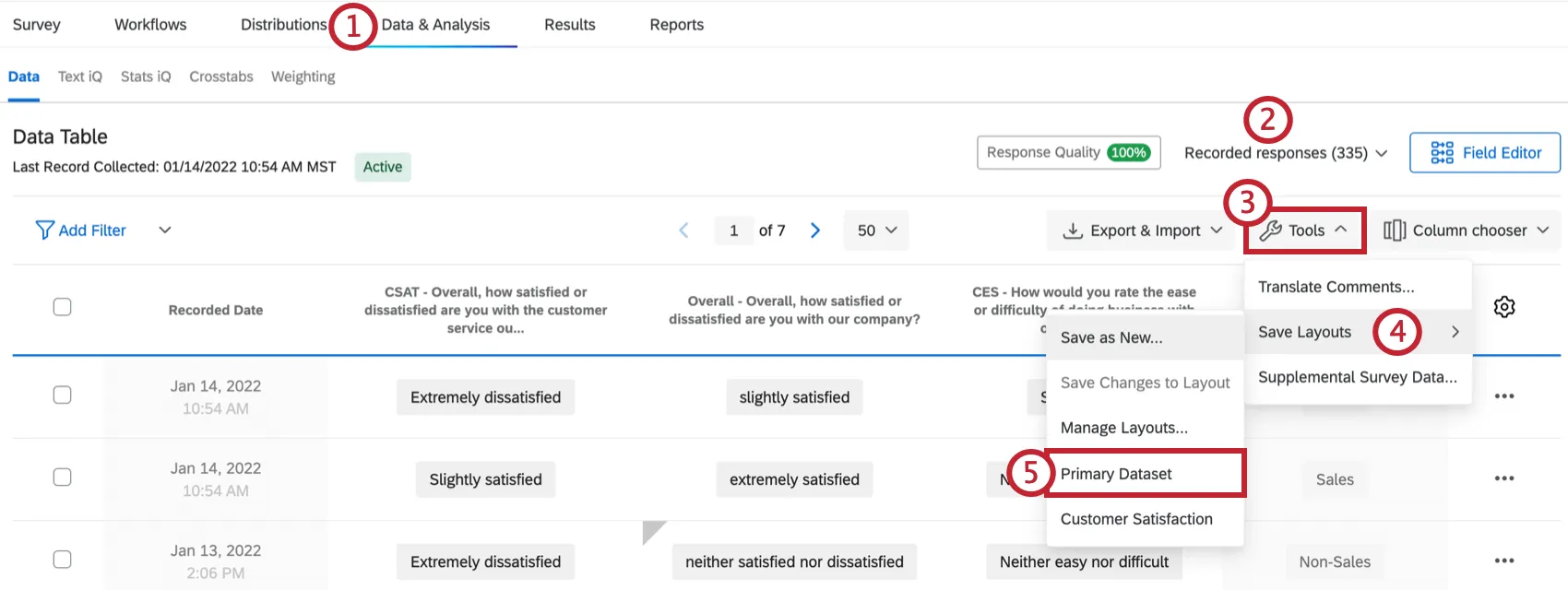 Choosing a specific layout from the saved layouts in the Tools menu