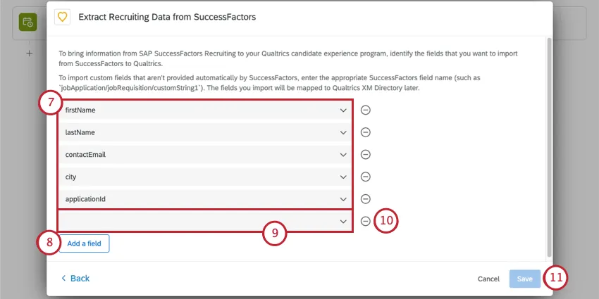 Seleccionar campos para extraer de successfactors