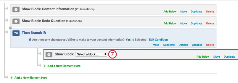 Block with dropdown indented under branch
