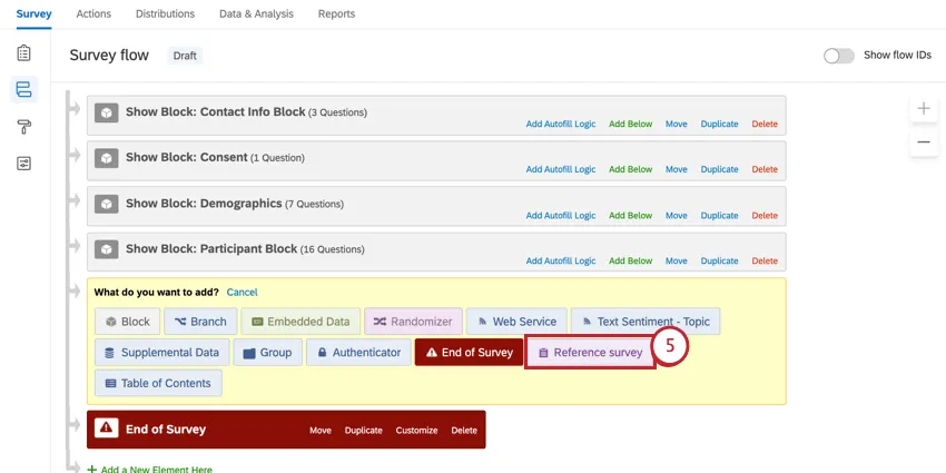 adding reference survey element to survey flow