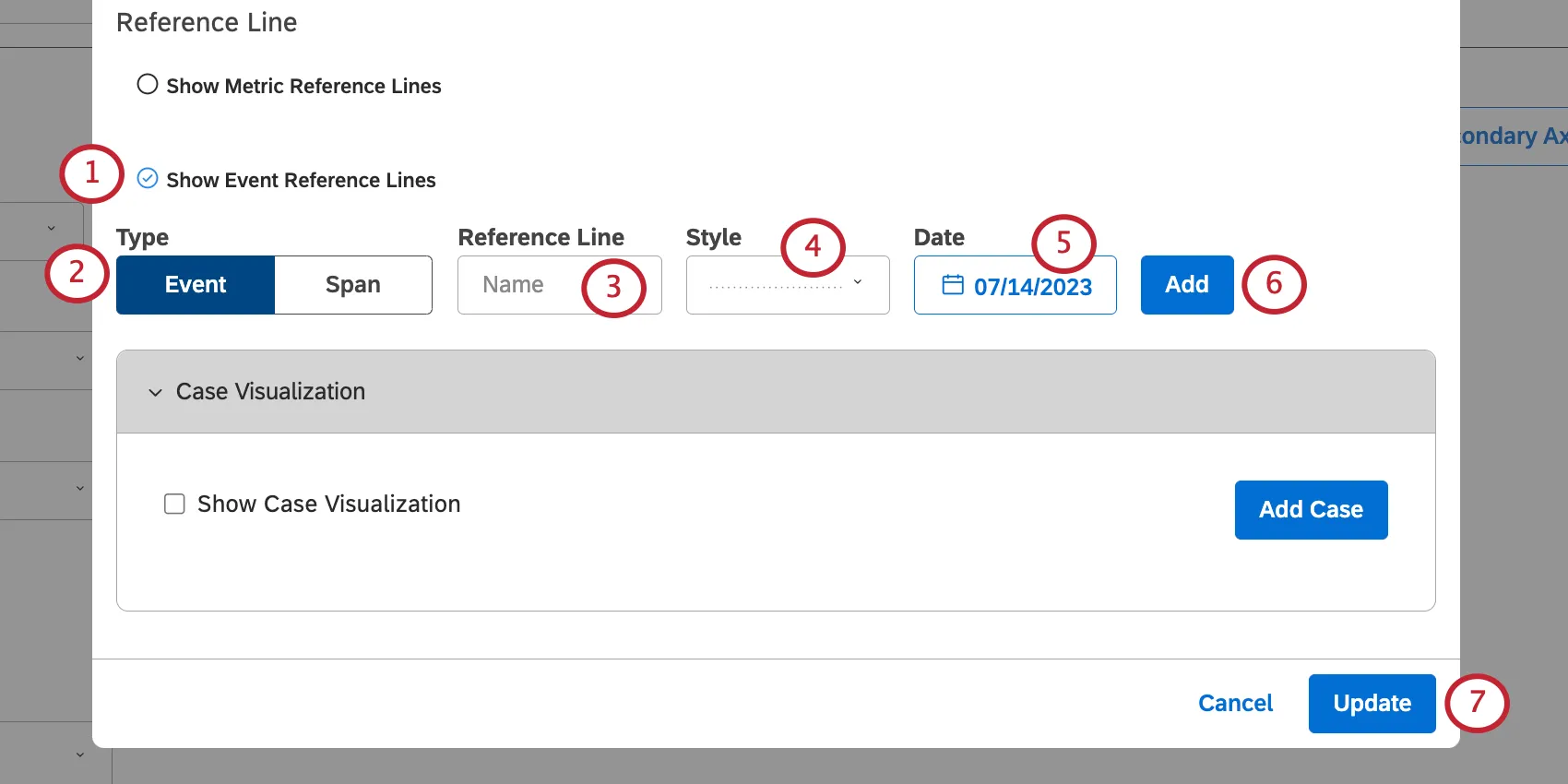 configuração de uma linha de referência evento