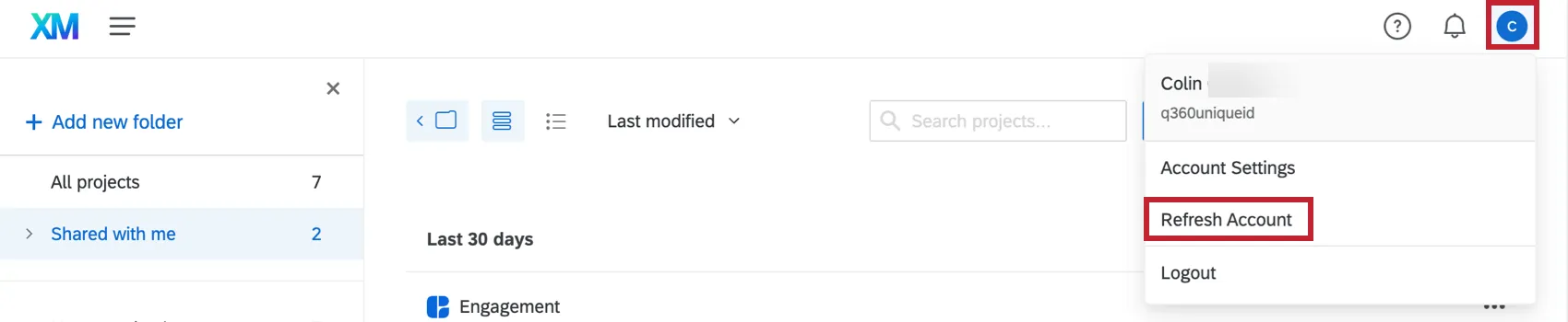 the refresh account option in the account settings menu