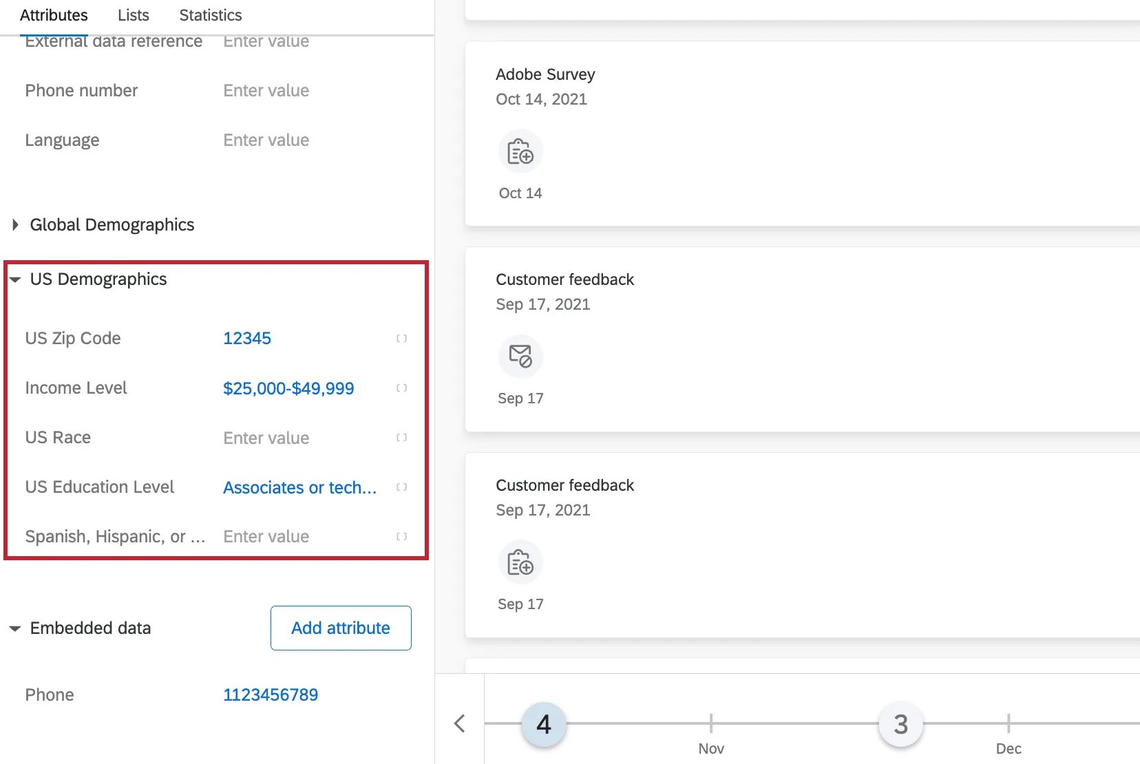 us demographic fields in an individual contact profile in XMD