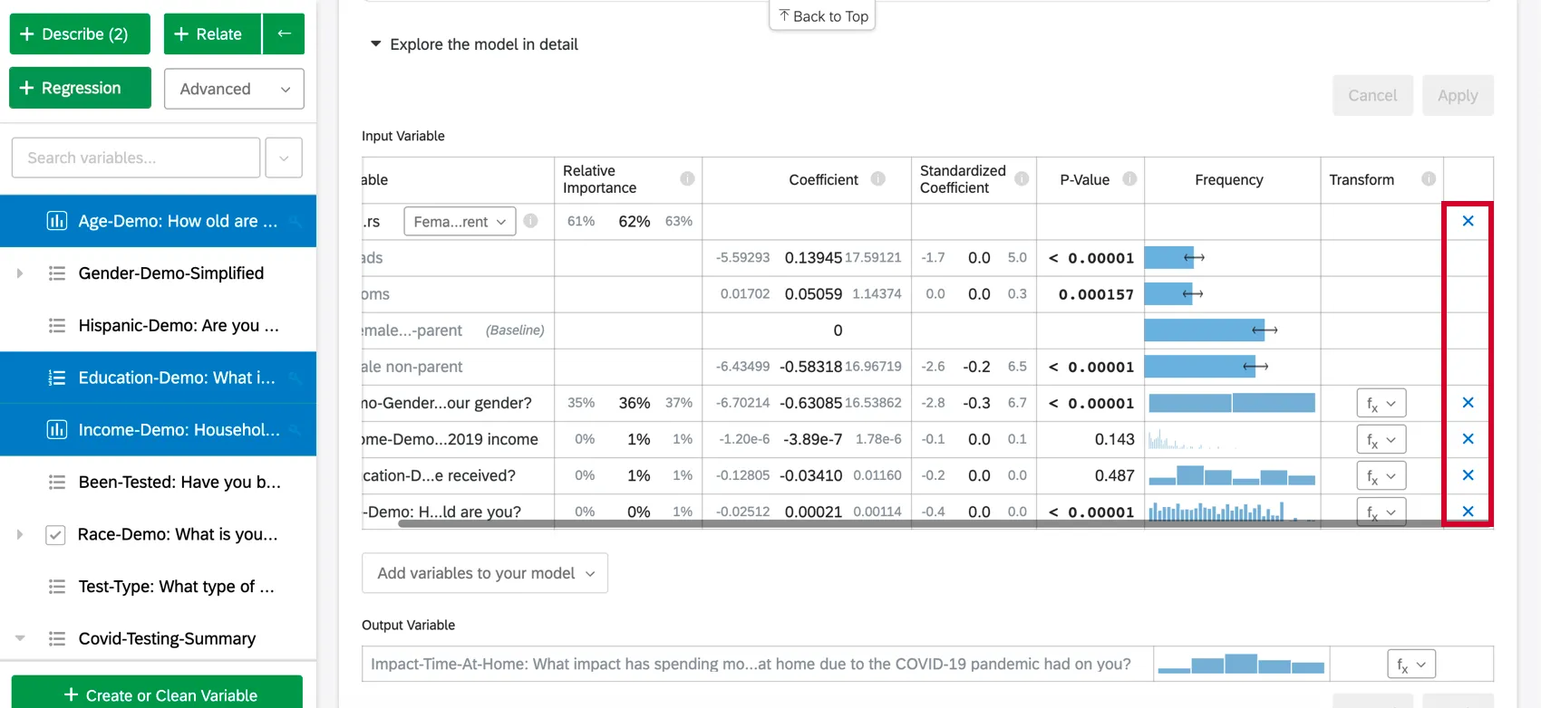 Ajouter une variable en utilisant Explorer le modèle en détail