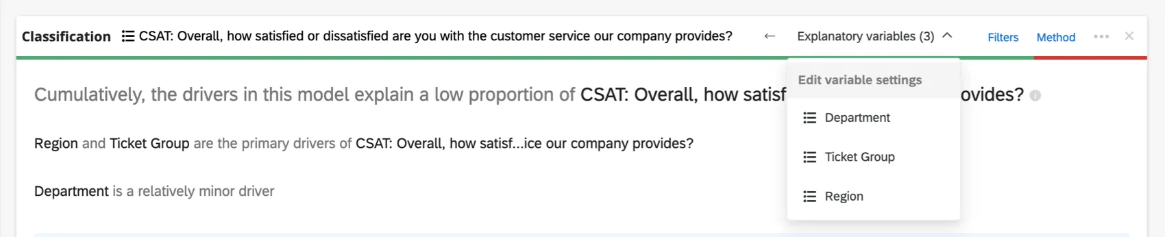 El encabezado superior tiene el nombre de una variable, una flecha y luego el menú desplegable descrito