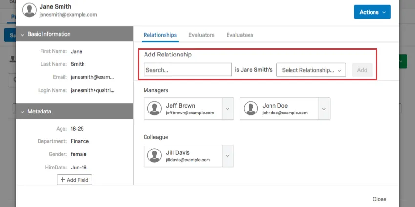 Relationships tab within the Participant Information Window