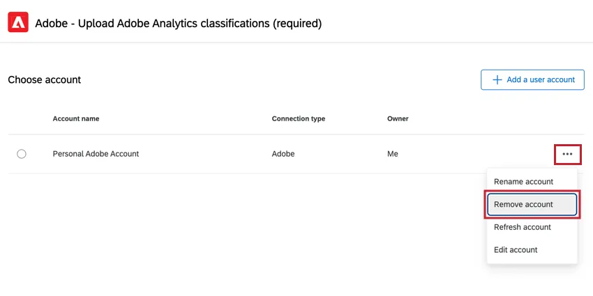 clicking the account menu and selecting remove account for a JWT credential set
