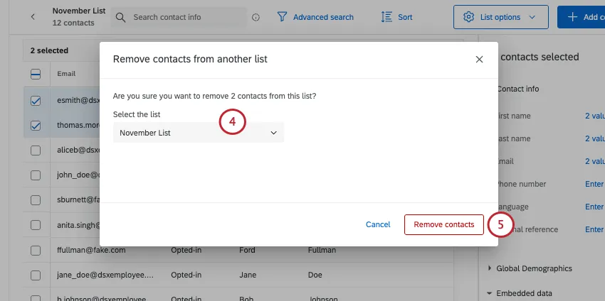 new window where you select a list and confirm your choice