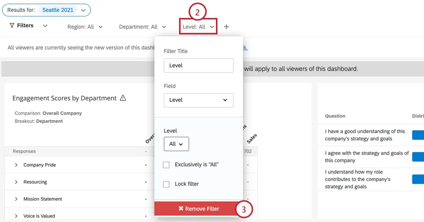 clicking a filter and selecting remove