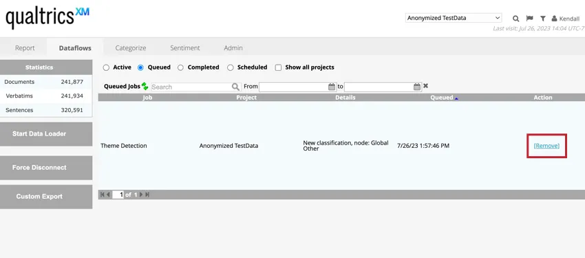 en cliquant sur remove pour supprimer le flux de travail mis en file dattente