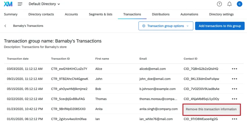 la suppression dune seule transaction du groupe