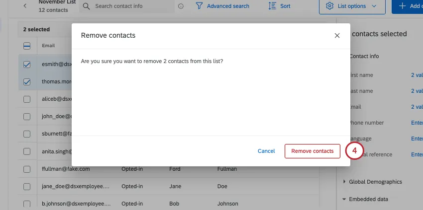 new window where you confirm your selection