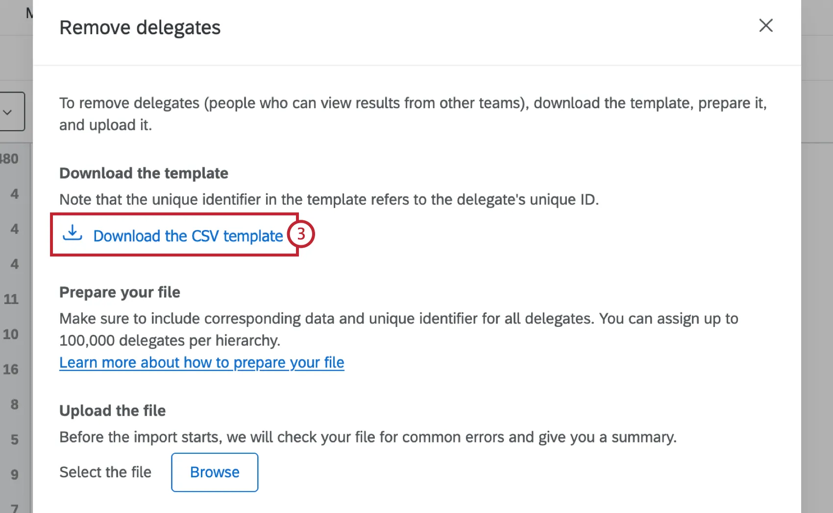 clicking the CSV template download