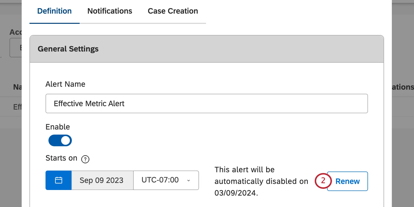 renew button along the top in the default definition section of the window
