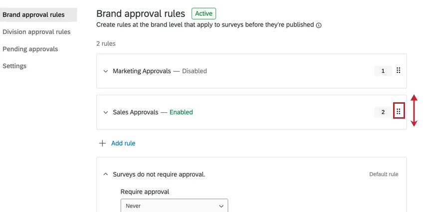 reordering a rule by dragging it