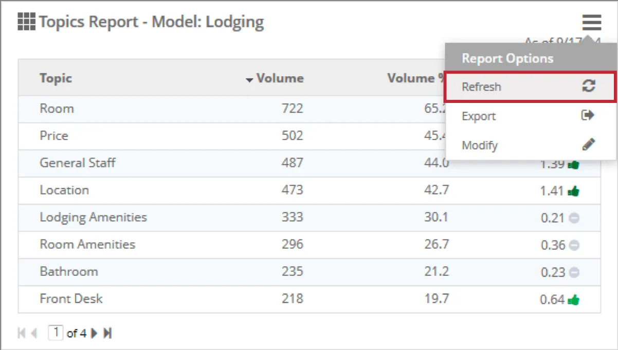 refresh button in report options