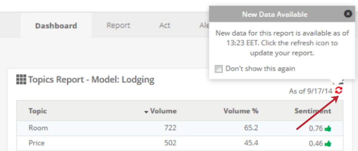 refresh icon visible when report is ready to be refreshed