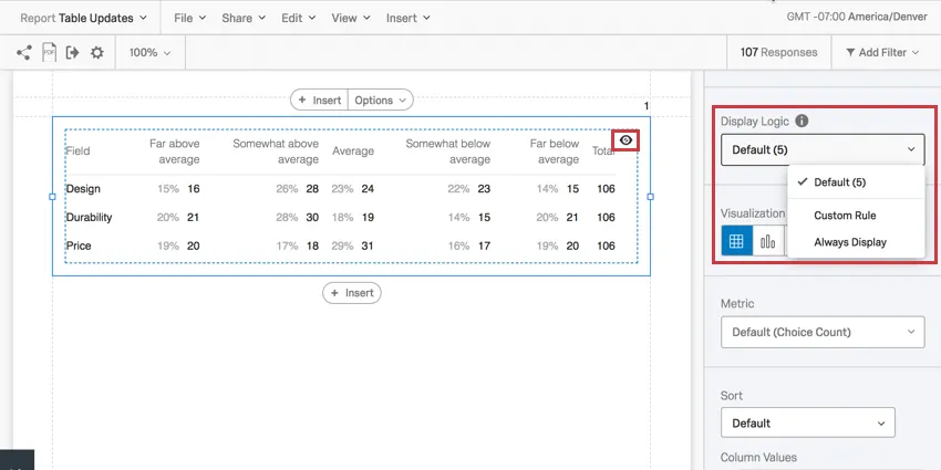 Report display logic options