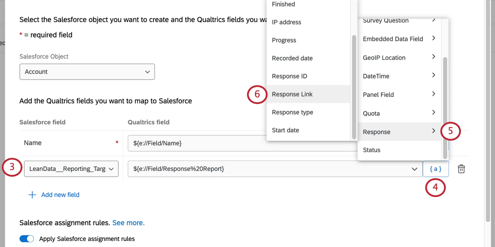 Edición de un campo de Salesforce abriendo el menú de texto dinámico
