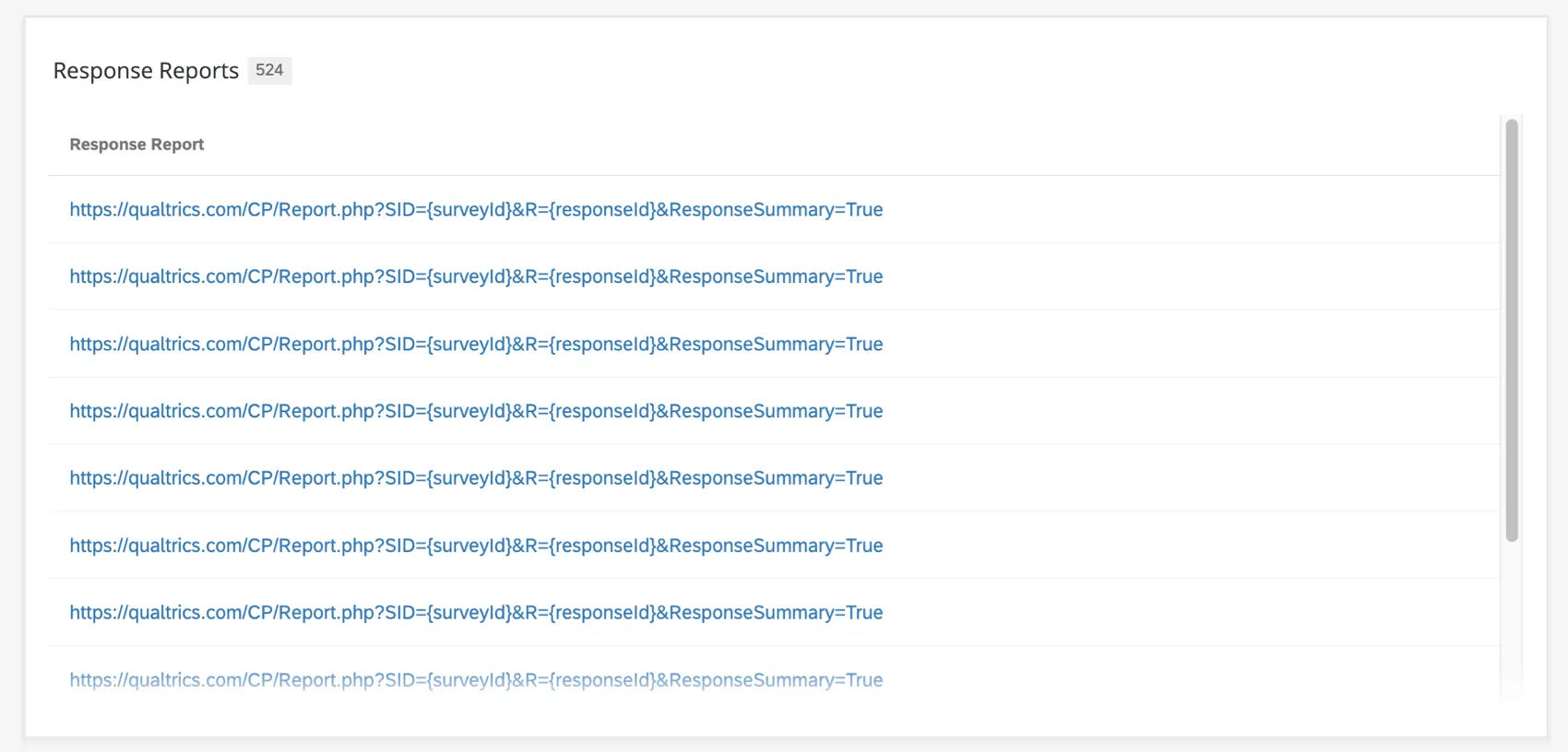 Imagem de um Dashboard CX mostrando links antigos do report.php