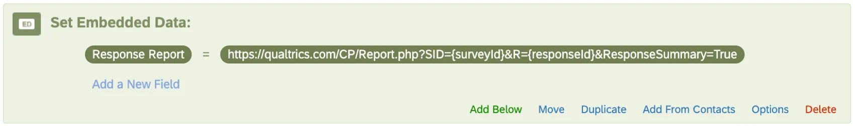 Dados integrados no fluxo da pesquisa denominado relatório de resposta, definido como igual ao antigo link report.php que mostramos anteriormente