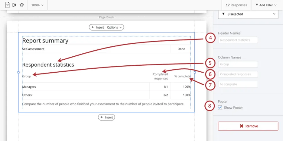 Showing how different settings correspond to changes on the table
