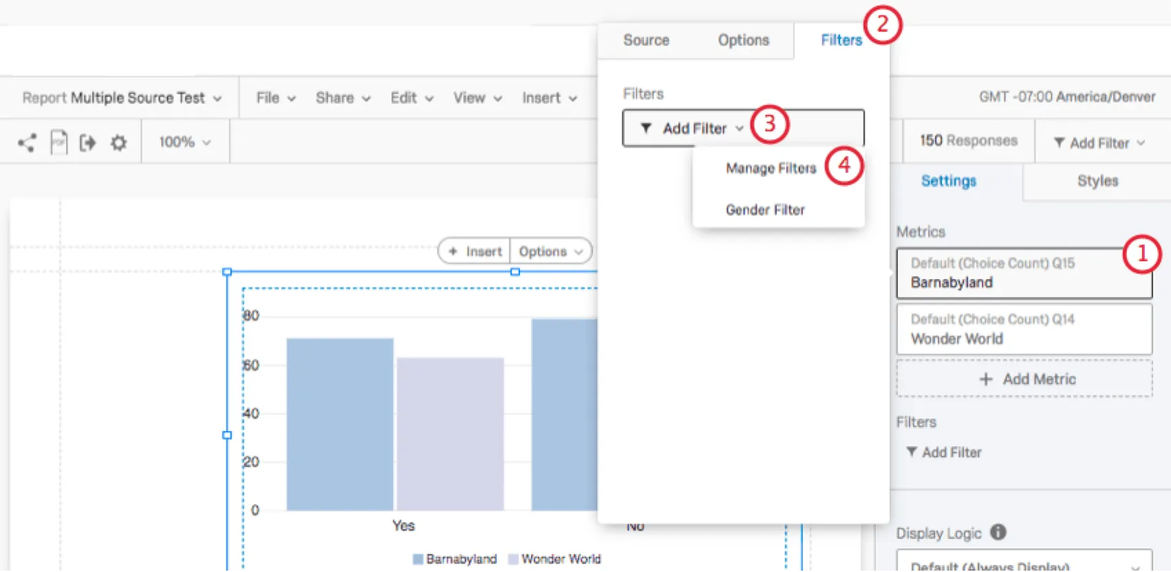 Filter tab under selected metric