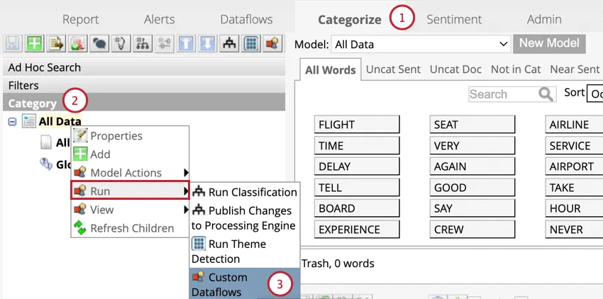selecting custom dataflows for a model to reprocess it