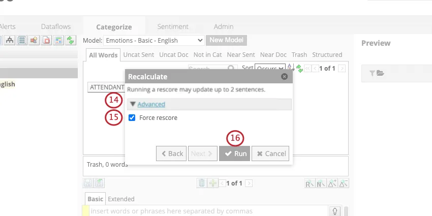 configuración avanzada de recálculo