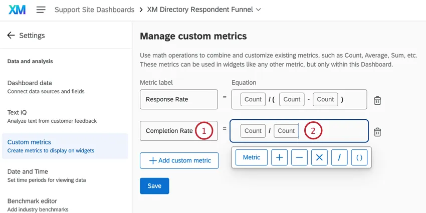 creating a custom metric called completion rate