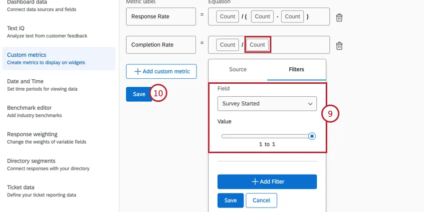 filtering the denominator for survey started and then saving