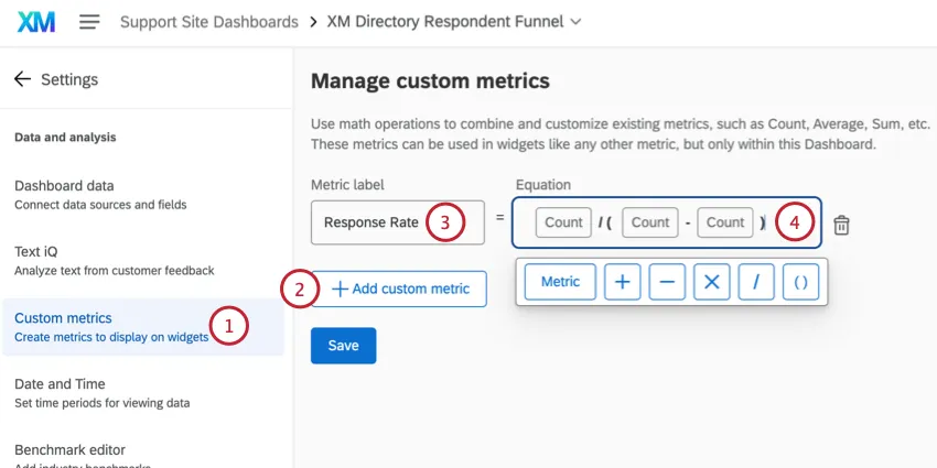 creating a response rate custom metric