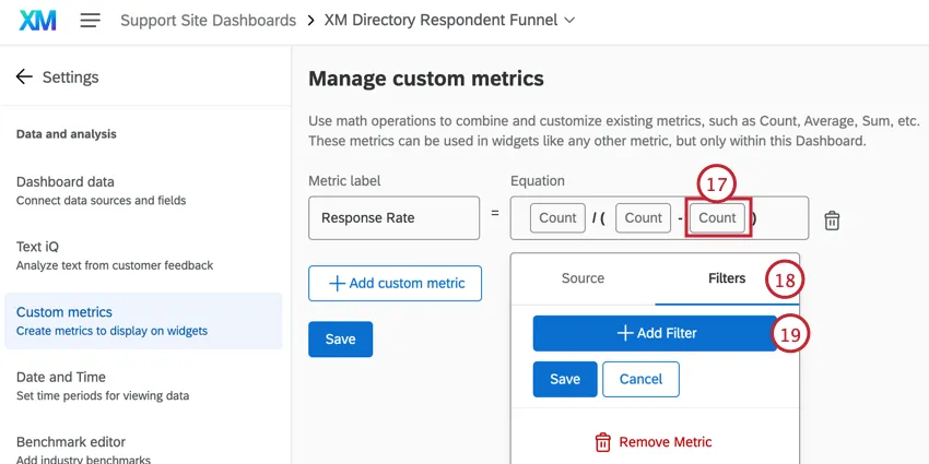 filtering the second metric in the denominator