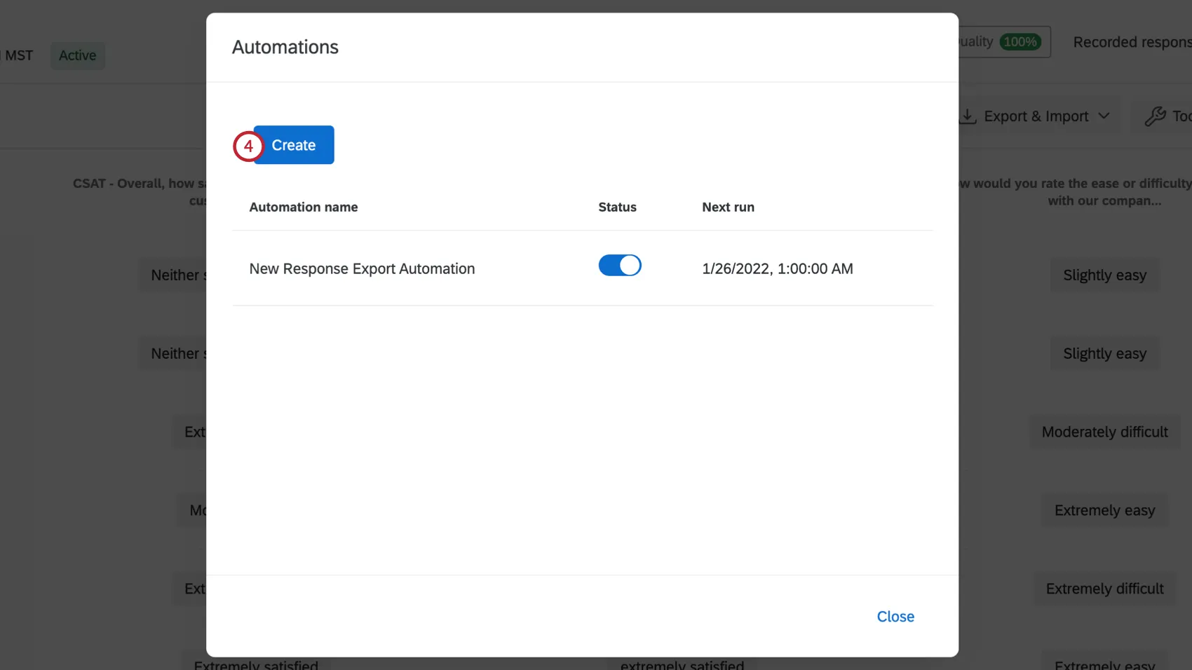 the create button in the automations window